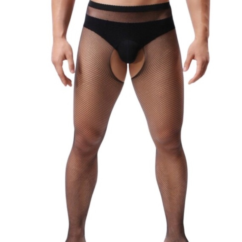 Men’s Fashion Crotchless Tights Sexy Fishnet Stockings.